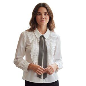 Self Portrait White Lace Bib Cotton Shirt NWOT - Size 10